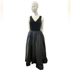 Vintage Laura Ashley Velvet Silk Organza Taffeta Navy Blue Maxi Formal D…